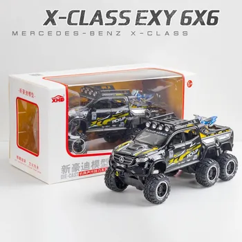 1:28-масштабная металлическая модель Benz X-CLASS EXY 6X6 с большим колесом, со световым звуком, пикап Monsters, литой автомобиль, игрушка из сплава с откидной спинкой 1/28-21x8.5x9cm зелёный