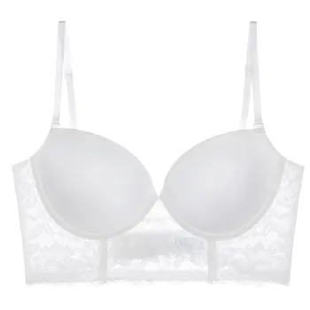 Бюстгальтер с открытой спиной, невидимый бюстгальтер без косточек, кружевные свадебные бюстгальтеры, нижнее белье с низкой спинкой, бюстгальтер пуш-ап, женский бесшовное нижнее белье, сексуальный корсет 70A чёрный