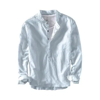 Мужская рубашка с воротником-стойкой Slim Fit сплошной цвет половина однобортный пуловер с длинными рукавами повседневный L небесно-голубой