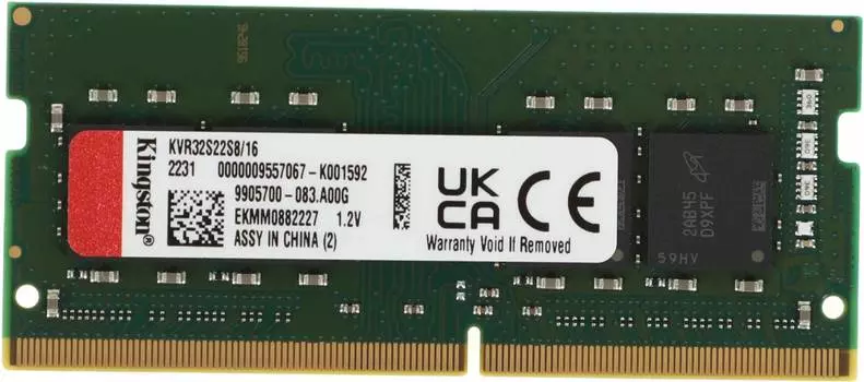 Оперативная память Kingston VALUERAM DDR4 - 16Gb, 3200 МГц, SO-DIMM, CL22 (kvr32s22s8/16)
