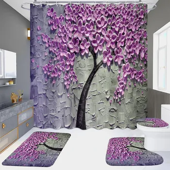 4 шт. 3D красочные наборы занавесок для душа серии Tree для ванной комнаты, нескользящие коврики для ванной комнаты, крышка для унитаза, коврик для ванной