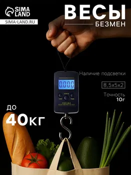 Весы-безмен luazon lv-403, электронные, до 40 кг, точность до 10 г, подсветка, темно-синие