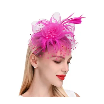 Шляпа Fascinators с сетчатым цветком, искусственным жемчугом, перьями, украшением для головы для чаепития, ретро-обруч для волос, повязка на голову для вечеринки жёлтый