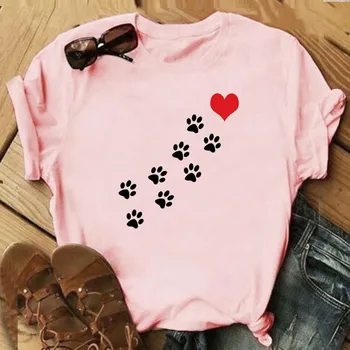Трендовая футболка Модная футболка 90-х годов Sweet Cat Dog Pet Прекрасный стиль Одежда Повседневная женская футболка с коротким рукавом с принтом Леди Женская футболка с рисунком S