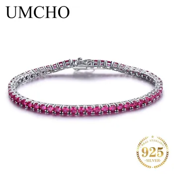 Браслет Umcho из настоящего стерлингового серебра 925 пробы с натуральным драгоценным камнем для женщин сапфировый