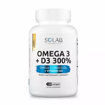 Омега-3+Витамин D3 Solab, 120 шт, капсулы