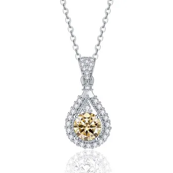 Bague Ringen, стерлинговое серебро 925 пробы, настоящий муассанит, ожерелье для женщин, Vvs, кулон с бриллиантом круглой огранки для женщин, ювелирные изделия, подарки 45cm синий
