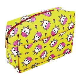 Косметичка MISS PINKY большая с карманом на молнии желтая