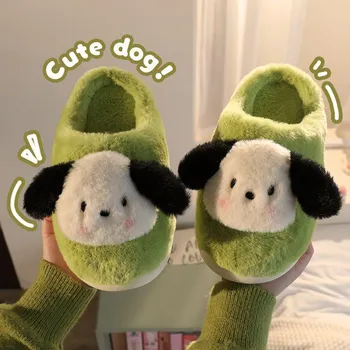 Shevalues Cartoon Slippers Women New Light Couple Indoor Floor Non-slip House Shoes Cute Dog Premium Home Cozy Soft Cotton Slide 36-37 белый