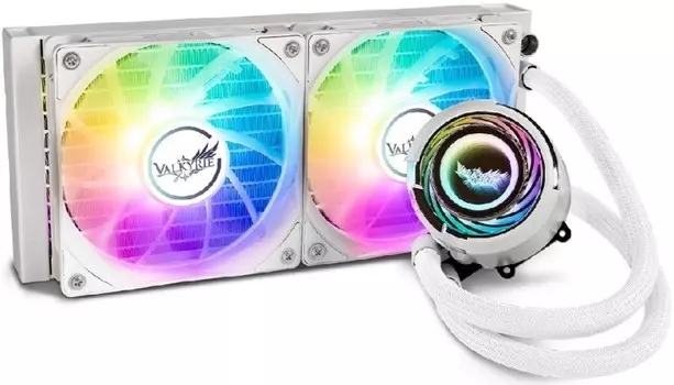 Система охлаждения жидкостная Valkyrie Jarn 240 ARGB White HW C240W LGA115x/2011/1200/1700/AM4/AM5 (2*120mm, 700-1850rpm, 75CFM, 34dBa, 250W TDP)