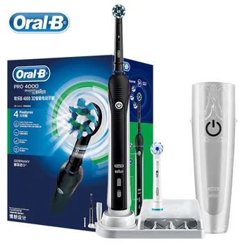 Электрическая зубная щетка Oral B Pro 4000, 3D Clean Sonic, зубная щетка с индуктивной зарядкой, водонепроницаемая, 4 режима чистки, с дорожной коробкой синий