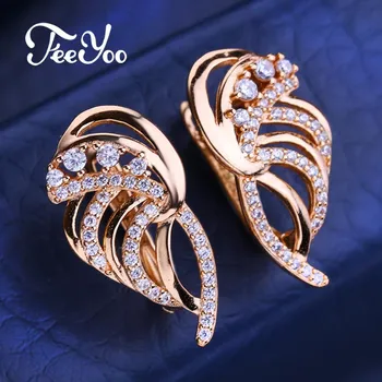 FEEYOO серьги-клипсы цвета розового золота, модные серьги для женщин, серьги-гвоздики с кубическим цирконием, ювелирные изделия A