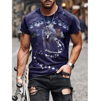 Summer New Men 3D Printed Fashion Street Homestay Retro Short sleeved Round Neck S