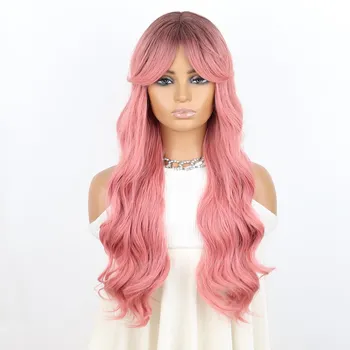 Длинный коричневый синтетический парик MERISIHAIR с челкой для чернокожих женщин, волнистые парики для косплея, парик с волнистыми волнами, термостойкий 65CM