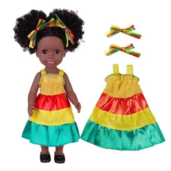 35 см реалистичная игрушка Reborns African Girl, африканская черная кукла с вьющимися волосами для подарка на день рождения, черная кукла-младенец красный
