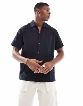 Рубашка Jack & Jones Premium из ткани сирсакер черного цвета