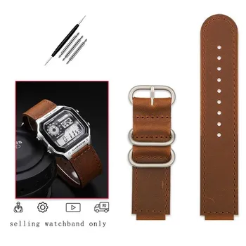 Ремешок для часов Casio, небольшой квадратный ремешок AE1200/AE-1300/F-108/W-216, винтажные кожаные часы с браслетом 18 мм, аксессуар-браслет 18mm