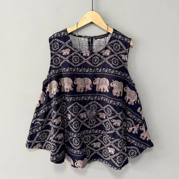 ZANZEA Women Loose Casual Round Neck Sleeveless Print Tank Tops S чёрный