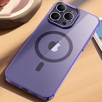 Роскошный тонкий магнитный чехол из закаленного стекла для iPhone 16 Plus 15 Pro Max 14 Pro 13 для Magsafe, ударопрочный жесткий прозрачный чехол для телефона из ПК iPhone 16 Pro Max чёрный