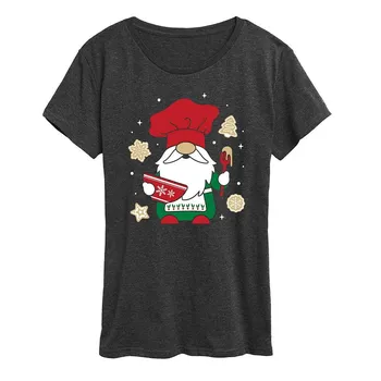 Женская футболка с рисунком Christmas Baking Gnome Licensed Character, цвет Heather Charcoal