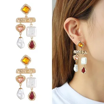 Pinkdudu модные асимметричные 3 цвета стеклянные серьги-капли роскошные серьги с искусственным жемчугом темпераментные серьги для женщин ювелирные изделия PD1517 Blue синий