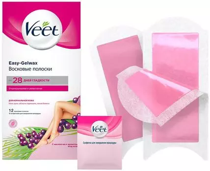 Полоски для депиляции Veet Easy Gelwax восковые для нормальной кожи 12шт