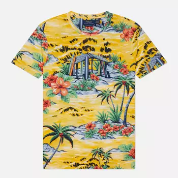 Мужская футболка Polo Ralph Lauren Custom Slim Fit Tropical Jersey, цвет жёлтый, размер S
