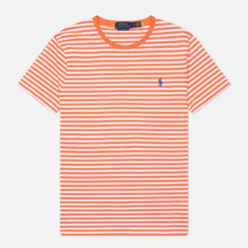 Мужская футболка Polo Ralph Lauren Embroidered Logo Stripe Custom Slim, цвет оранжевый, размер S