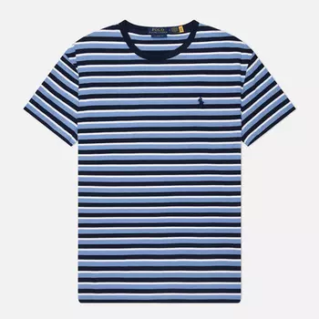 Мужская футболка Polo Ralph Lauren Embroidered Logo Stripe, цвет синий, размер L
