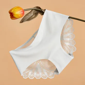 Женское бесшовное нижнее белье из шелка Ice Silk - трусики с низкой посадкой и треугольными чашечками L белый