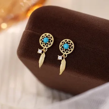 Серьги Banyan Tree S925 Silver Dream Catcher Blue Feather - модный дизайн 2023 года для женщин ES2462 серебряный