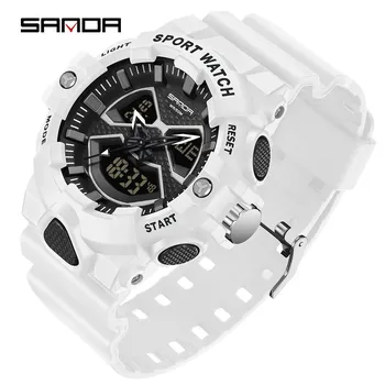 Sanda Watch 3150 Электронные часы Многофункциональные уличные водонепроницаемые мужские часы Простые креативные часы белый