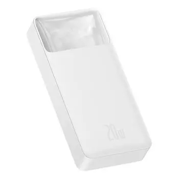 Портативный аккумулятор (Powerbank) BASEUS Bipow Digital Display, 20000 мА·ч, 4xUSB, 3А, Type-C, QC, PD, белый (PPBD050302)