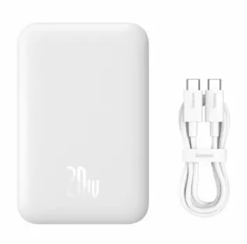 Портативный аккумулятор (Powerbank) BASEUS Magnetic Mini Wireless, 10000 мА·ч, 1xUSB, 2.4А, Type-C, QC, PD, QI, белый (PPCX070002)