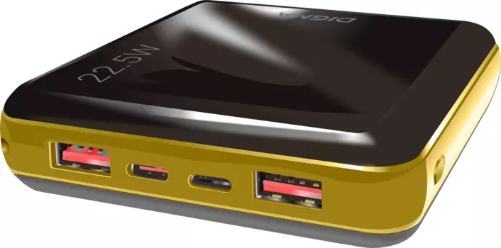 Портативный аккумулятор (Powerbank) Digma DGPF10D, 10 А·ч, 3xUSB, 5А, Type-C, QC, PD, черный/золотой (DGPF10D22PBK)
