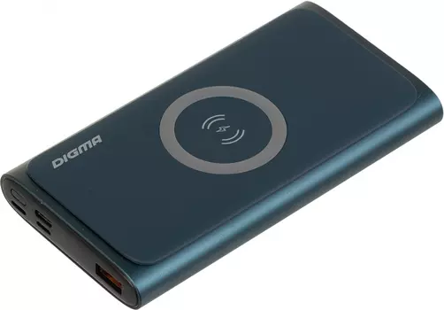 Портативный аккумулятор (Powerbank) Digma DGPQ10G, 10000 мА·ч, 1xUSB, 3А, Type-C, QC, PD, QI, синий (DGPQ10G22CBL)