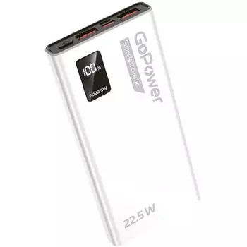 Портативный аккумулятор (Powerbank) GoPower PB03-10, 10000 мА·ч, 3xUSB, 3А, Type-C, QC, белый (00-00029658)