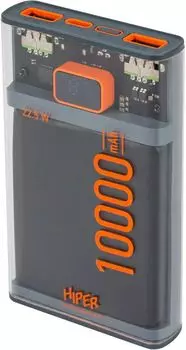 Портативный аккумулятор (Powerbank) HIPER Core X, 10000 мА·ч, 3xUSB, 3А, QC, PD, черный (CORE X TRANSPARENT)