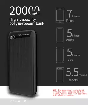 Портативный аккумулятор (Powerbank) PAVAREAL PB-86, 20000mAh, 2xUSB, 2.4A, QC, черный (УТ000033259)
