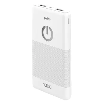 Портативный аккумулятор (Powerbank) Perfeo Splash, 10000 мА·ч, 2xUSB, 2.1А, белый (PF_B4297)