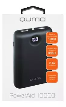 Портативный аккумулятор (Powerbank) Qumo PowerAid 10000 V2, 10000mAh, 2xUSB, 2.1A, черный (24408)