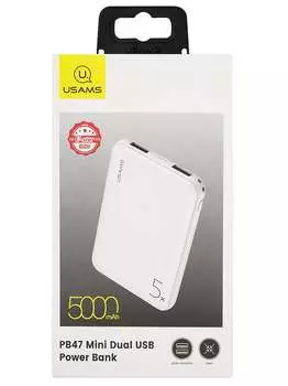 Портативный аккумулятор (Powerbank) USAMS US-CD123, 5000mAh, 2xUSB, 2.1A, белый