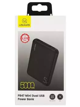 Портативный аккумулятор (Powerbank) USAMS US-CD123, 5000mAh, 2xUSB, 2.1A, черный