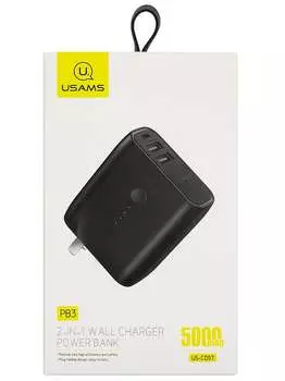 Портативный аккумулятор (Powerbank) USAMS US-CD57, 5000mAh, 2xUSB, 2.4A, черный