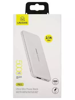 Портативный аккумулятор (Powerbank) USAMS US-CD96, 5000mAh, 1xUSB, 2.1A, Type-C, белый