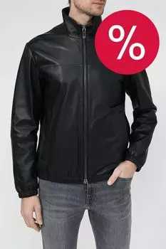 Куртка кожаная с воротником стойкой EMPORIO ARMANI