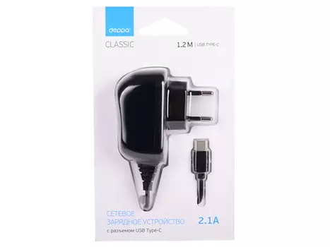 Сетевое зарядное устройство Deppa USB Type-C, 2.1A, черный