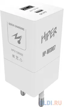 Сетевое зарядное устройство HIPER HP-WC007 3 А USB USB-C белый