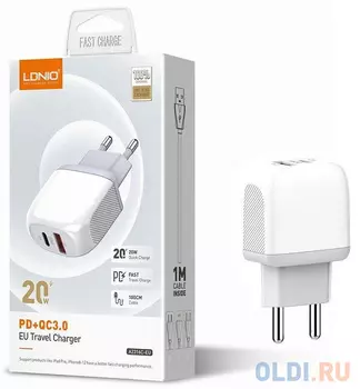 Сетевое зарядное устройство LDNIO A2316C 3 А microUSB белый LD_B4551
