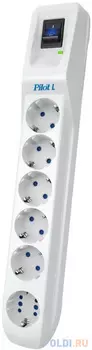 Сетевой фильтр Pilot L GP 6 розеток (5 евро + 1GP) 1.8 м/ Surge protector Pilot L GP 6 sockets (5 Euro + 1GP) 1.8 m white
